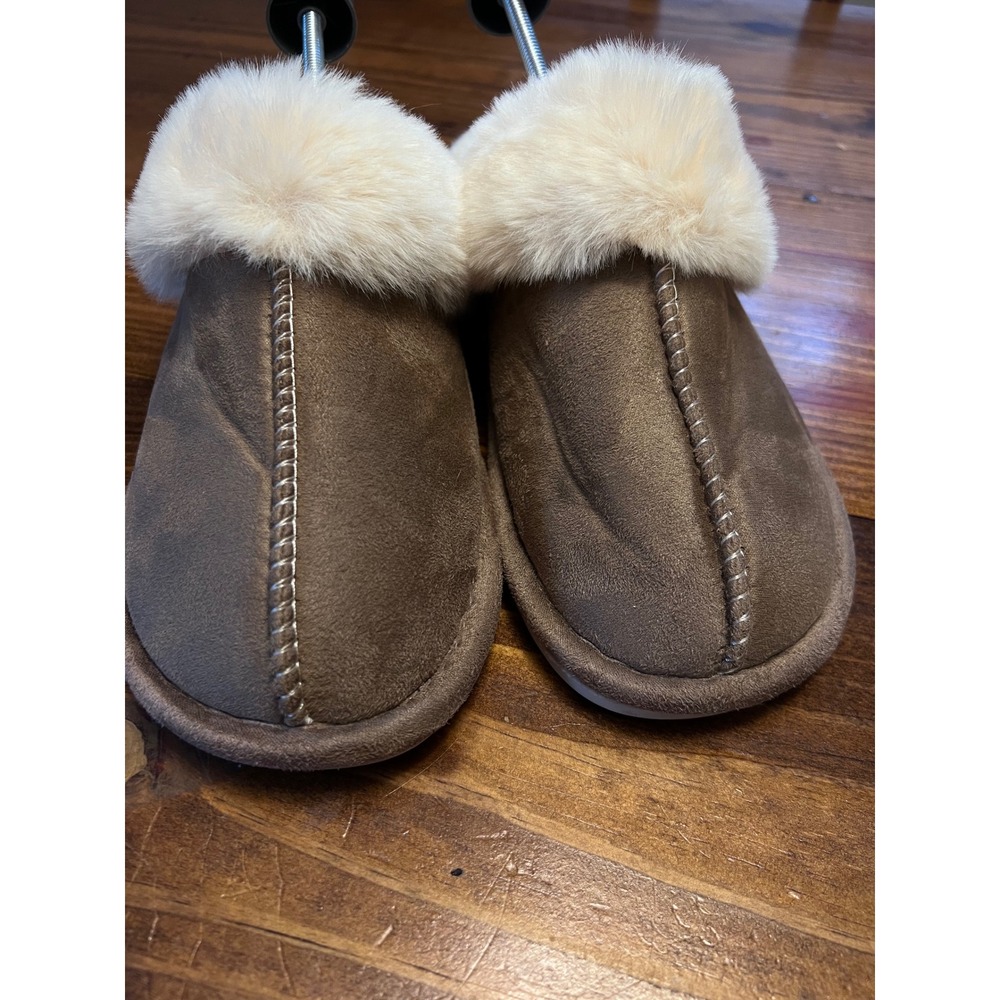 Suede Faux Fur Trim Slipper Mules Women Size 9-10 Brown EUC